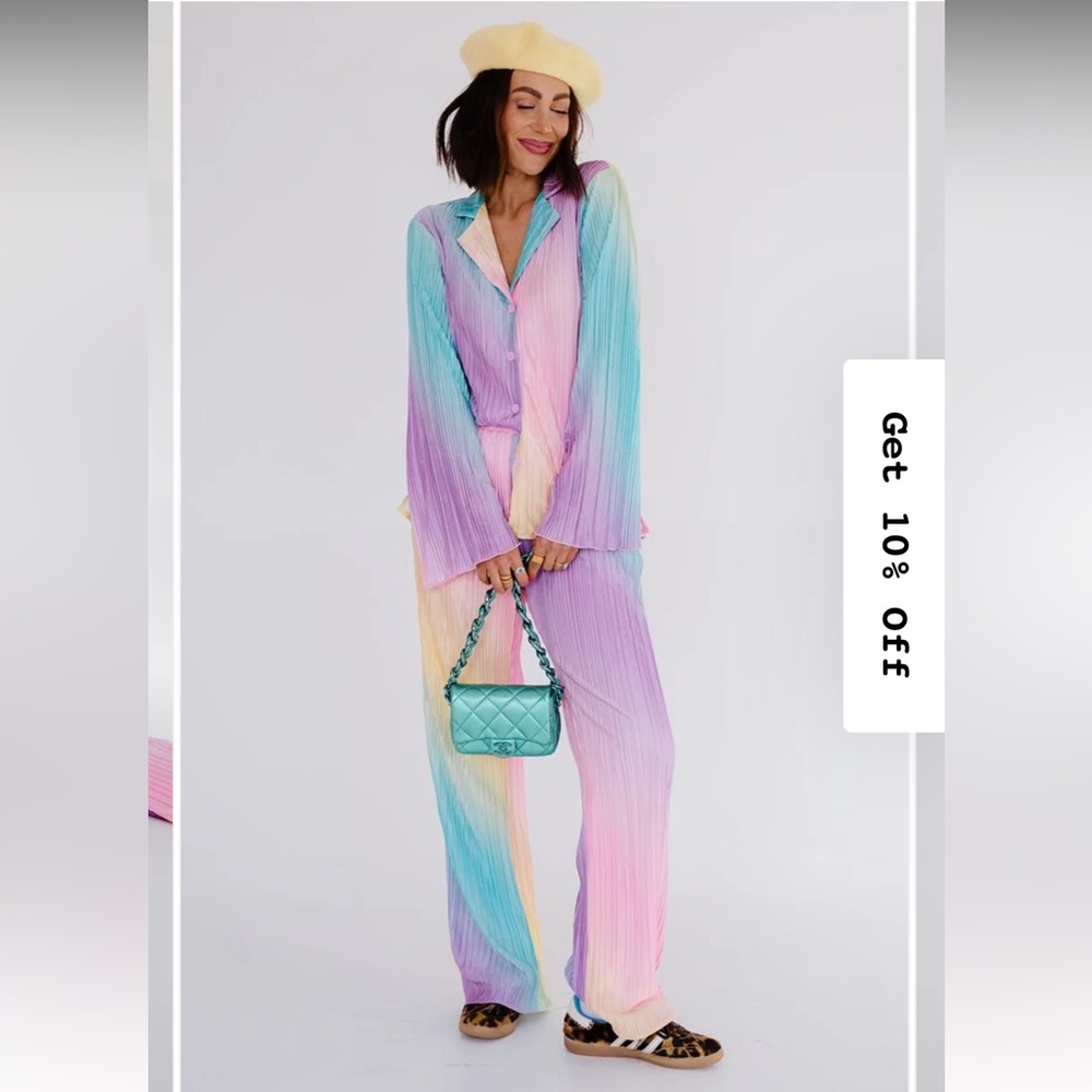 NWT Dressed in Lala rainbow daydream plisse set sz S